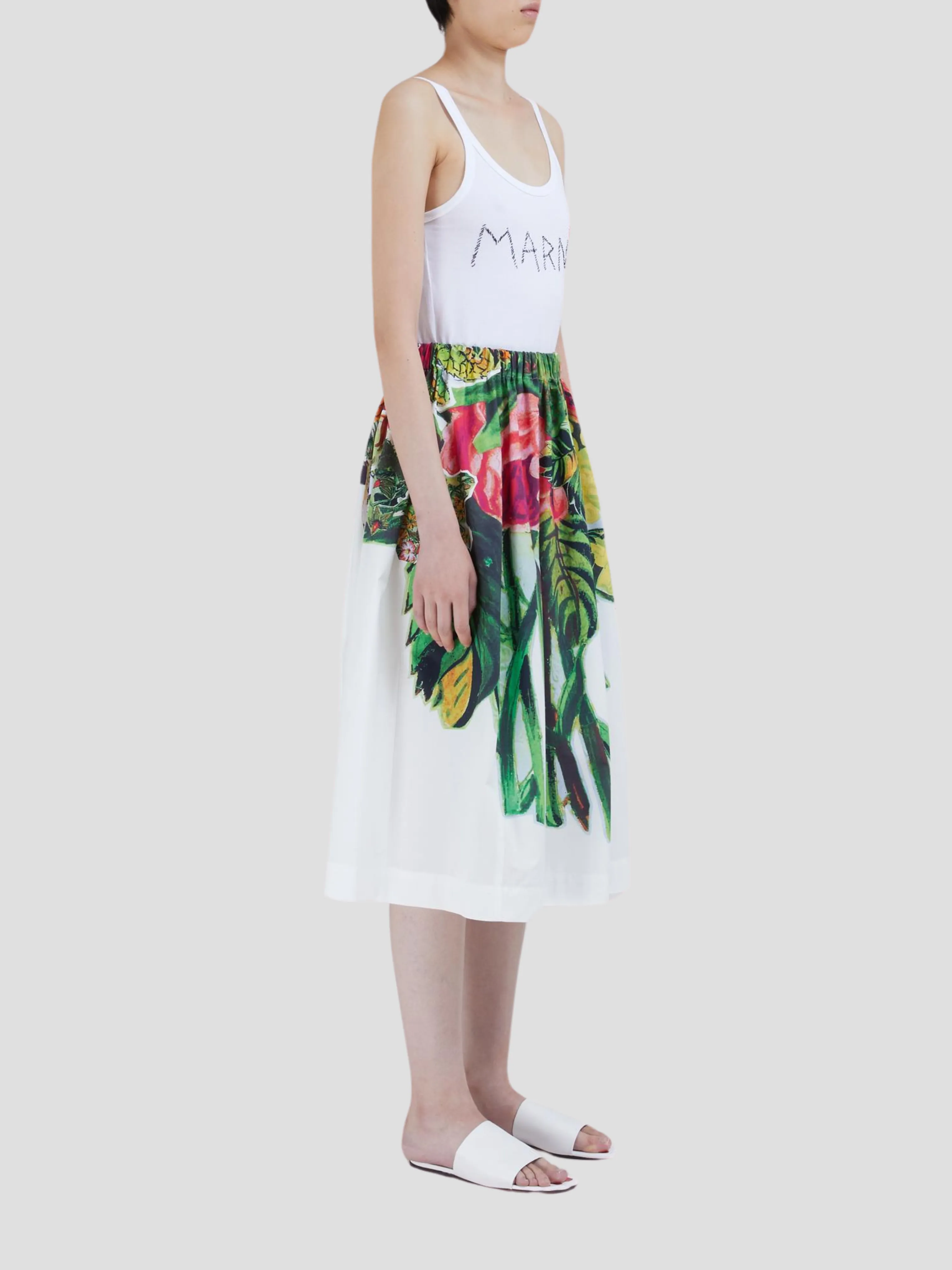 Plant Printed Midi Balloon Skirt