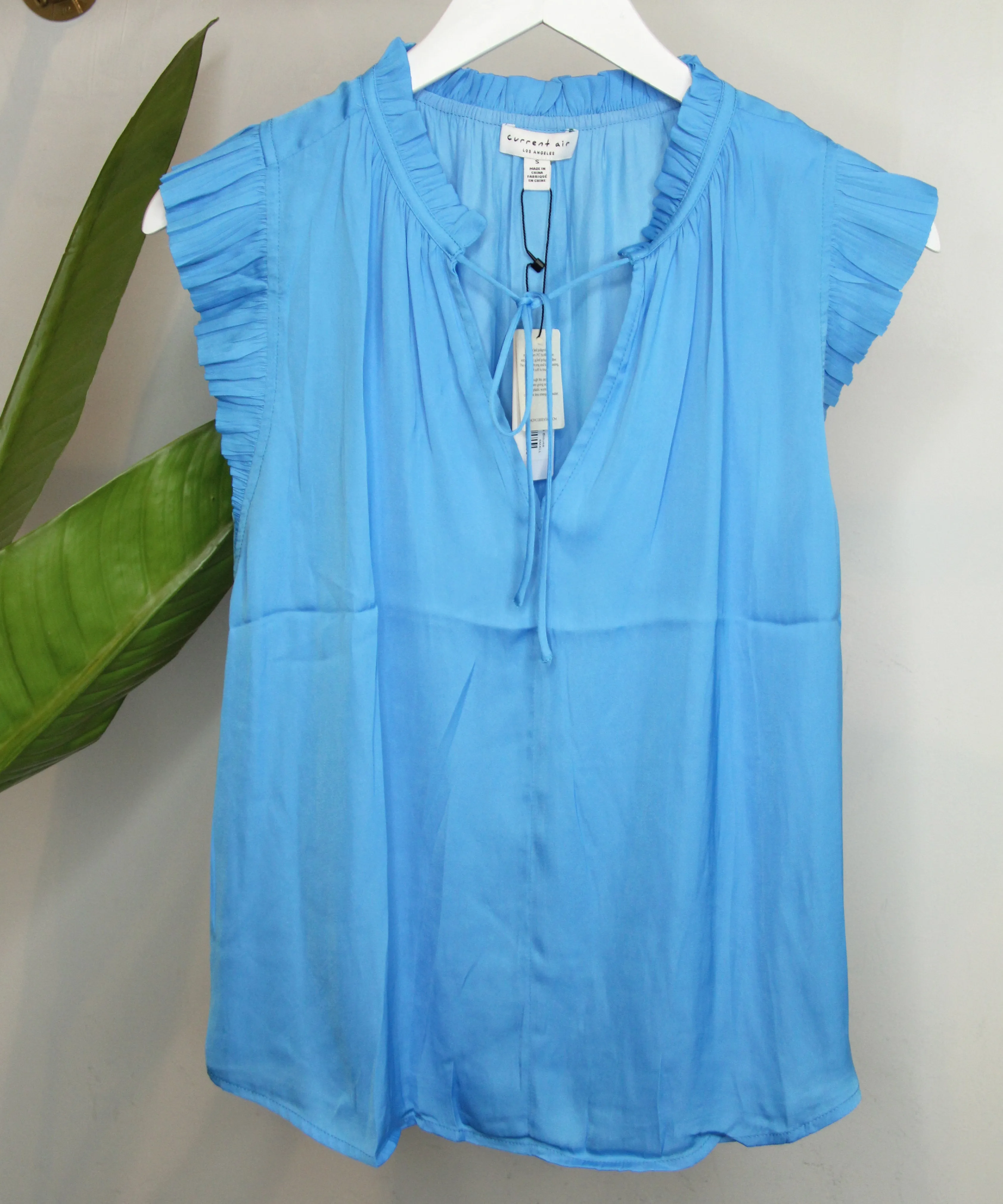 Pleated Short Sleeve Blouse - Tranquil Blue