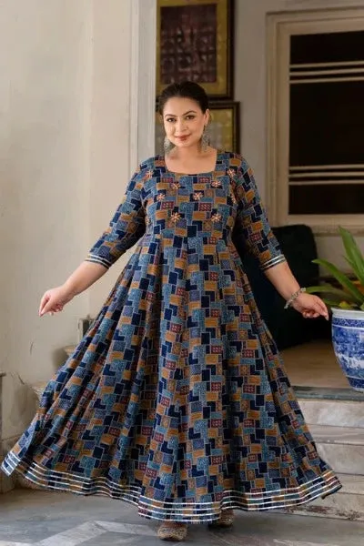 Plus size Anarkali Blue Traditional Kurti for women