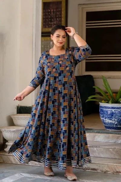 Plus size Anarkali Blue Traditional Kurti for women