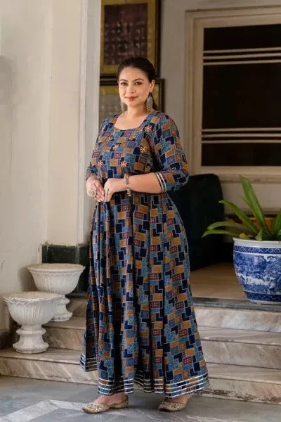 Plus size Anarkali Blue Traditional Kurti for women