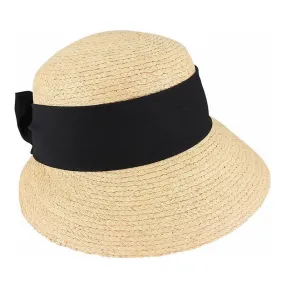 RAFFIA CAP VISOR WITH COTTON TRIM & BOW