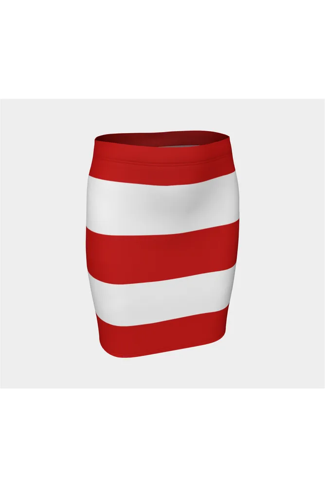 Red and White Striped Fitted Skirt