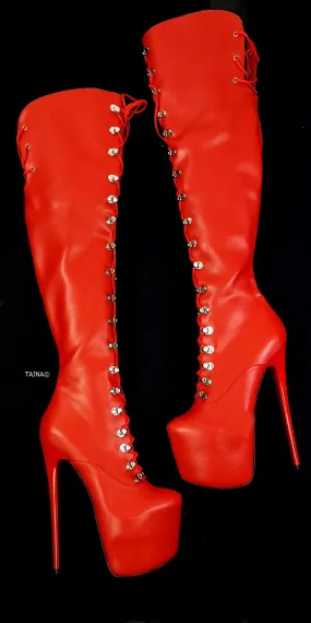 Red Matte Military Style Platform Boots