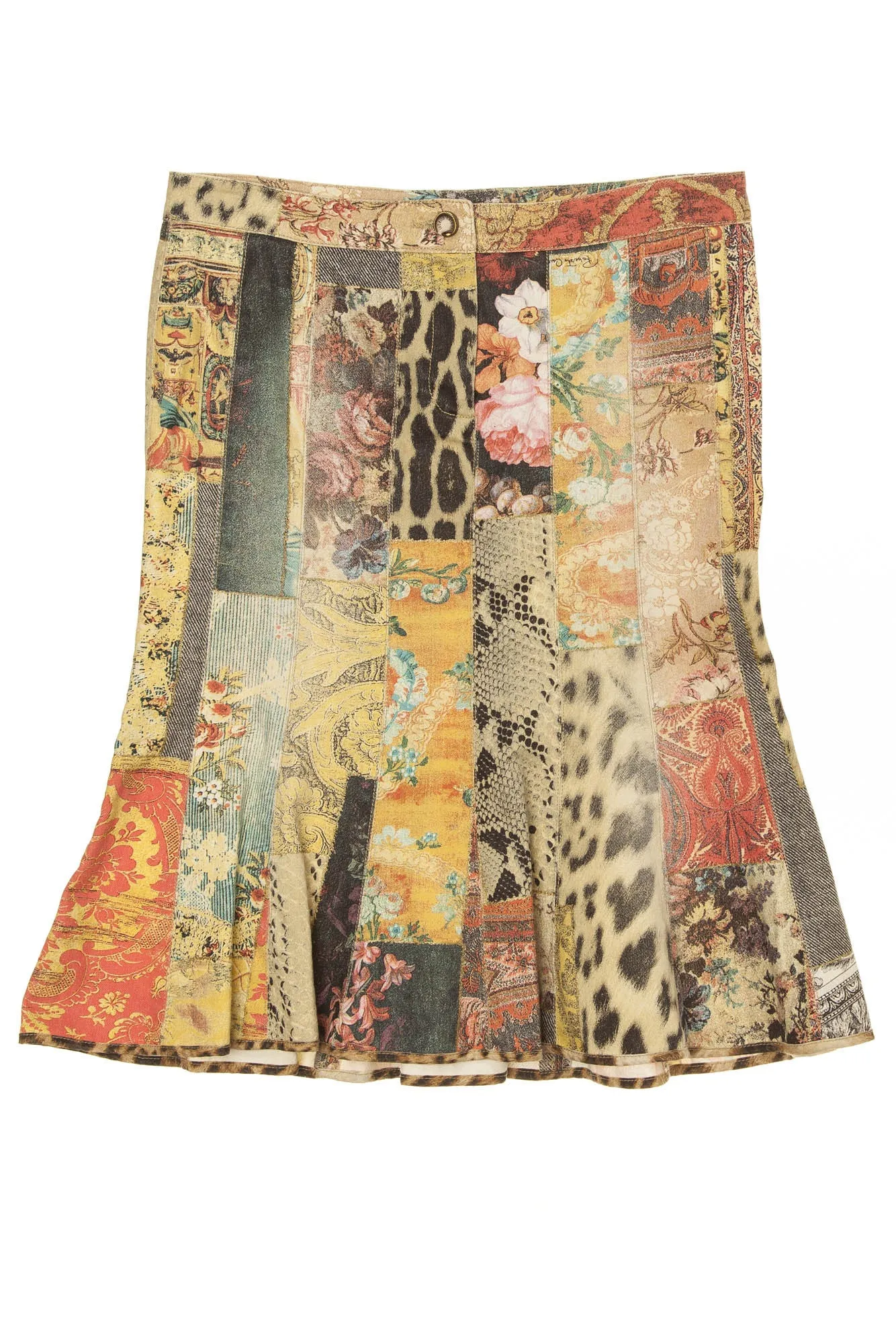 Roberto Cavalli - Multicolor Lush Print Denim Skirt - IT 42