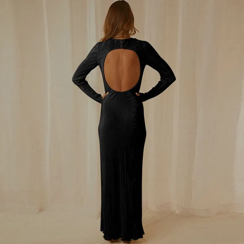 Sienna Pleated Backless Maxi Dress