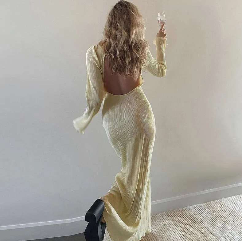 Sienna Pleated Backless Maxi Dress