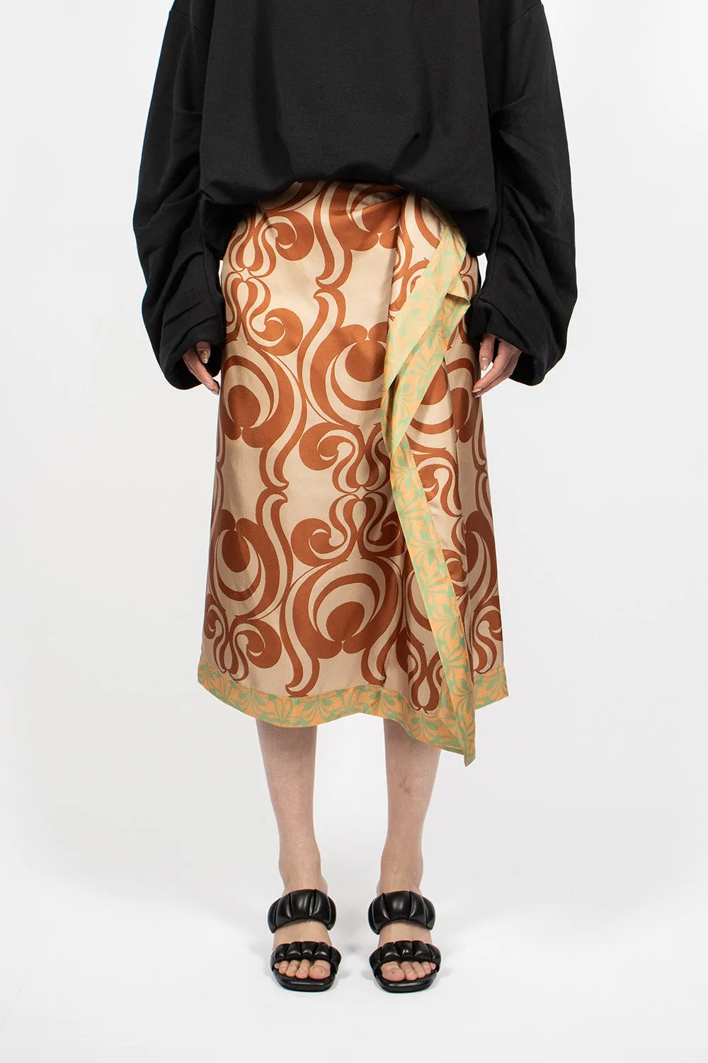 Silk Draped Skirt Brown