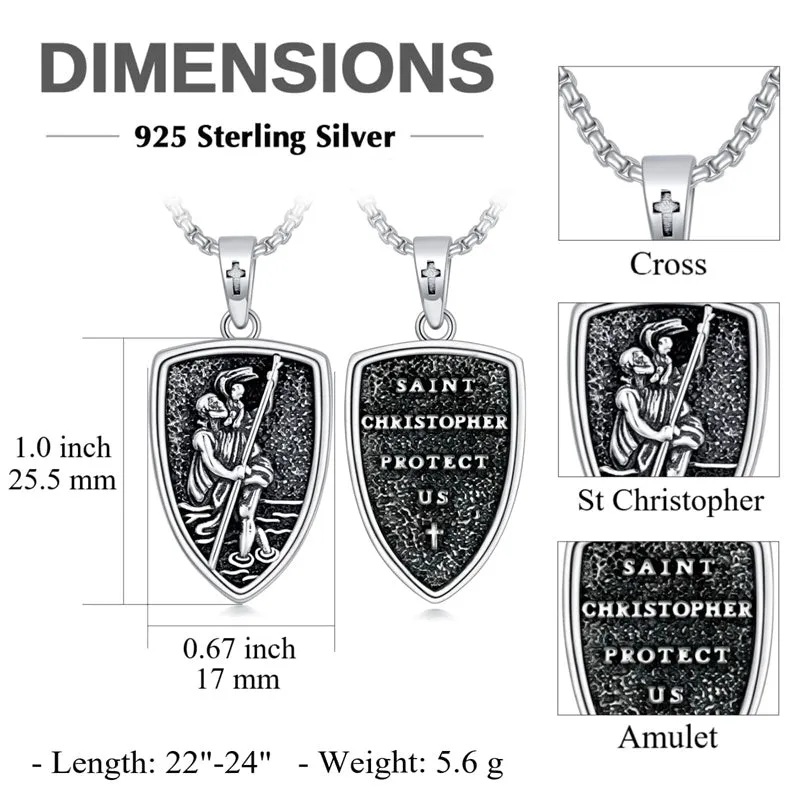 St Christopher Necklace 925 Sterling Silver Saint Medal Protection Necklace Christian Amulet Jewelry Gifts for Men Women