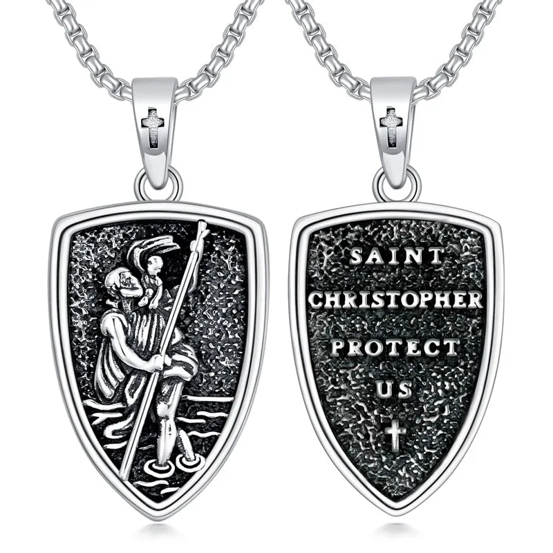 St Christopher Necklace 925 Sterling Silver Saint Medal Protection Necklace Christian Amulet Jewelry Gifts for Men Women