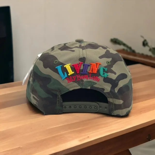 US Cotton Living My Best Life Snapback Hat (Wood Camo) / 2 for $15