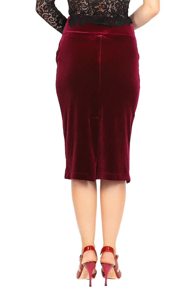 Velvet Pencil Skirt With Two Slits