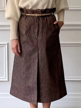 Veronique Leroy - Belted Denim Skirt in Brown