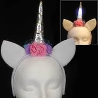 White Light Up Unicorn Horn w/Flowers